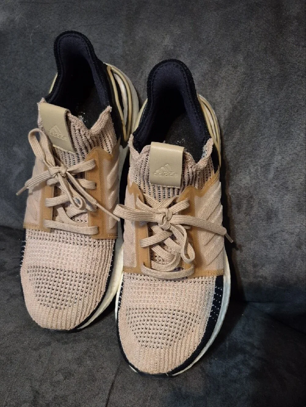 adidas Beige and Black Knit Running Sneakers